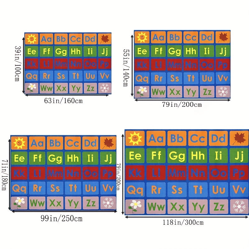 Alphabet Classroom Seating Rug Colorful Abc's Multicolor Border Area Rug