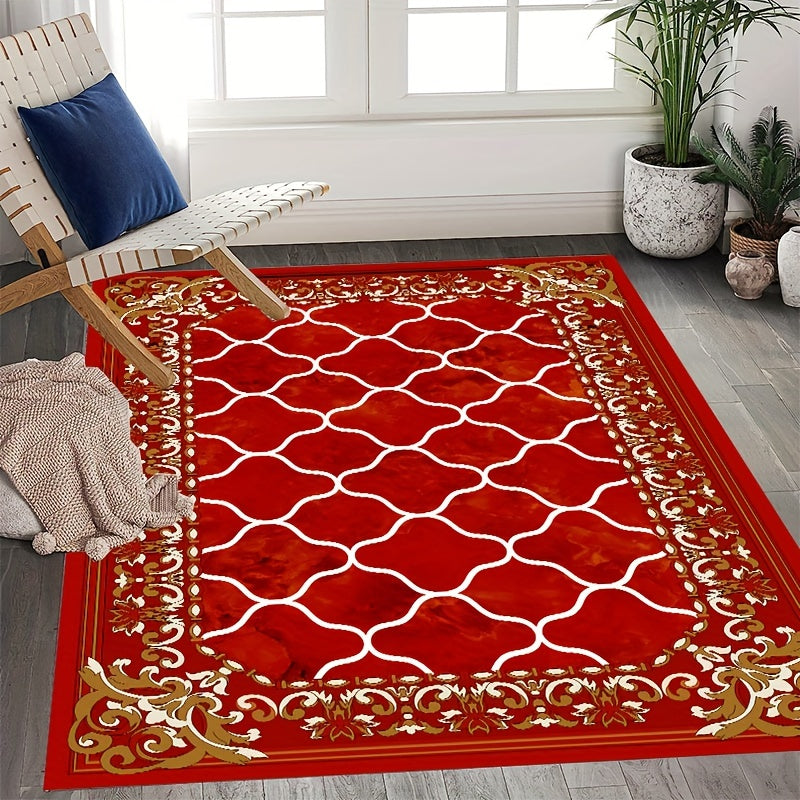 Modern Geometric Faux Cashmere Area Rug Vintage Red Soft Fluffy Living Room
