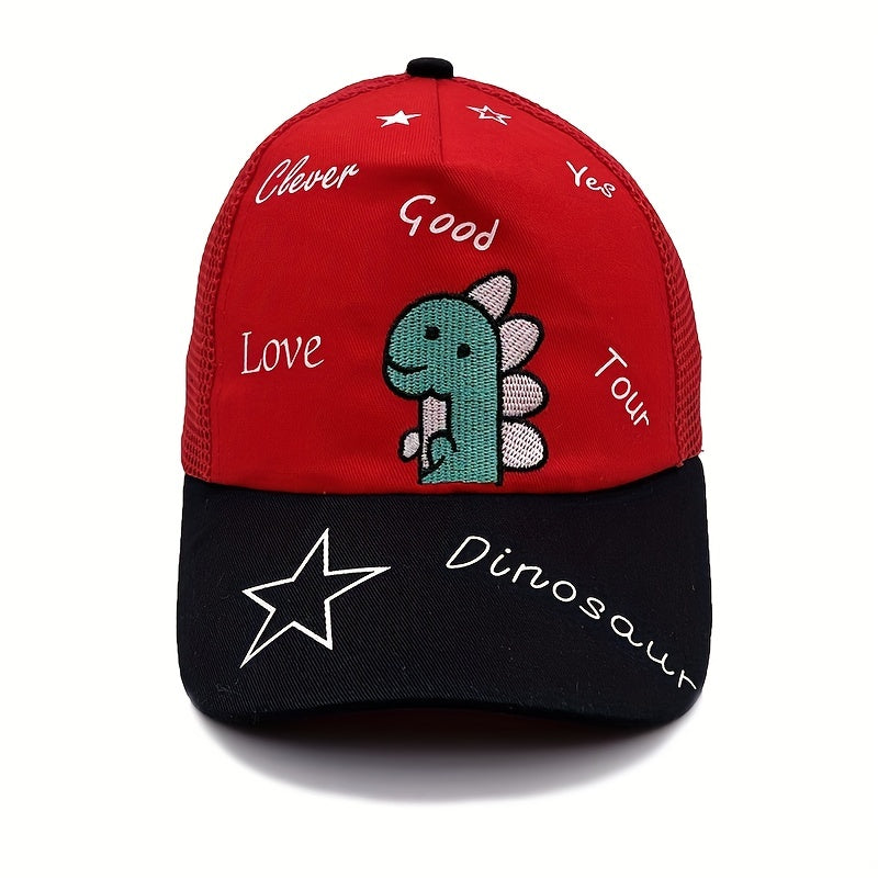 Kids Dinosaur Embroidered Adjustable Baseball Cap Mesh Breathable Sun Screen Hat