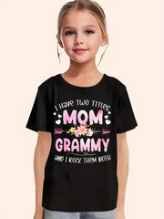Girls Graphic Short Sleeve T-shirt, Versatile Pullover Top