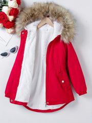 Girls Winter Fleece Hooded Jacket Coat with Drawstring Waist