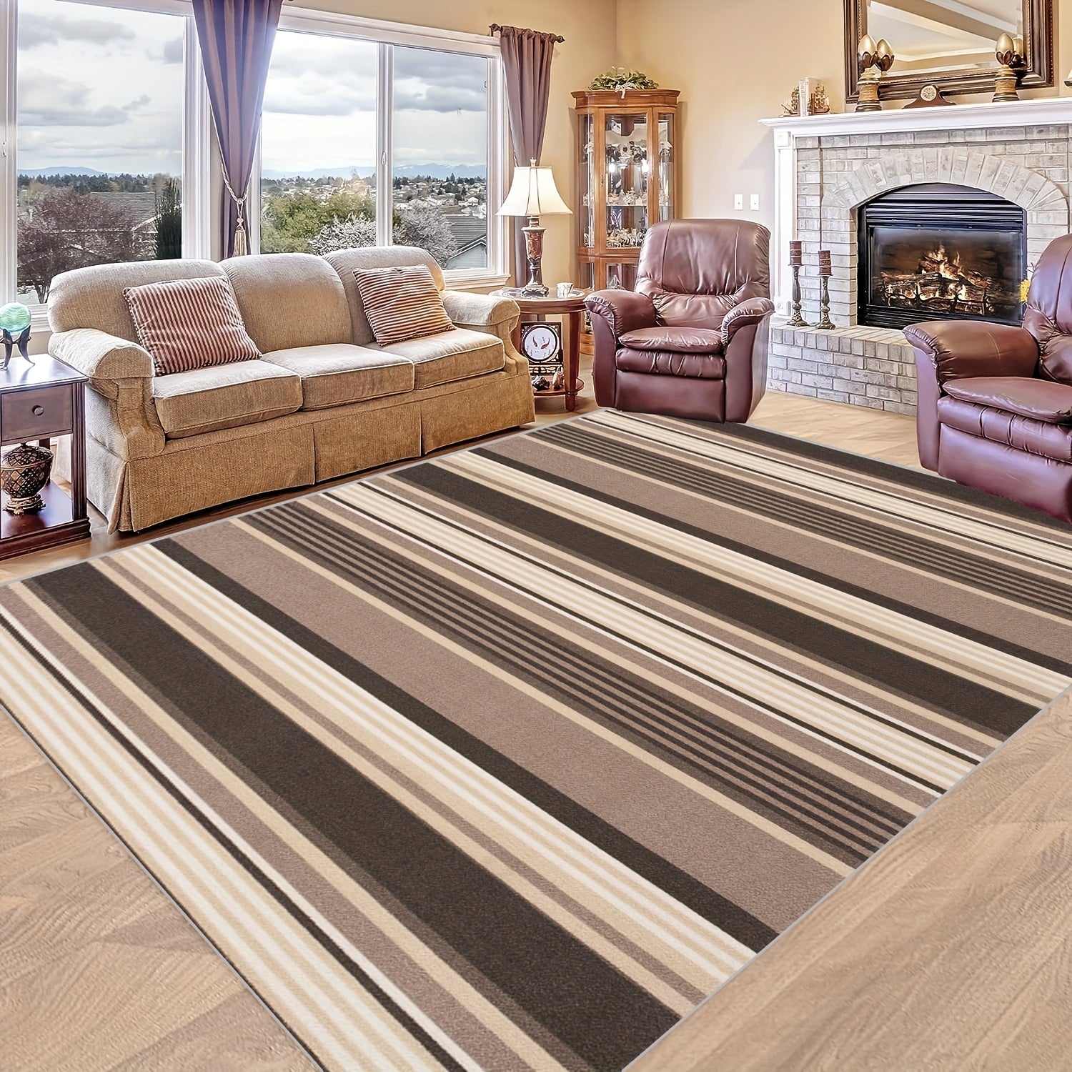 Striped Pattern Area Rug Soft Non Slip Easy to Clean