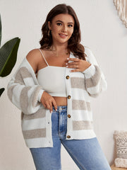 Striped Button Up V Neck Sweater Cardigan