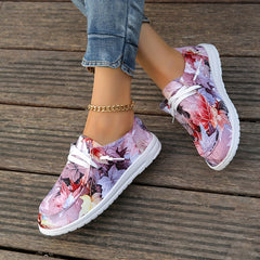 Maple Leaf Print Canvas Lace-Up Low Top Women's Shoes