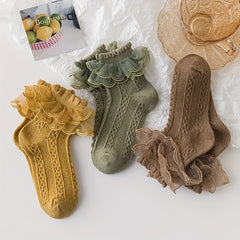 Baby Girls Lace Brim Cotton Socks for Autumn & Winter