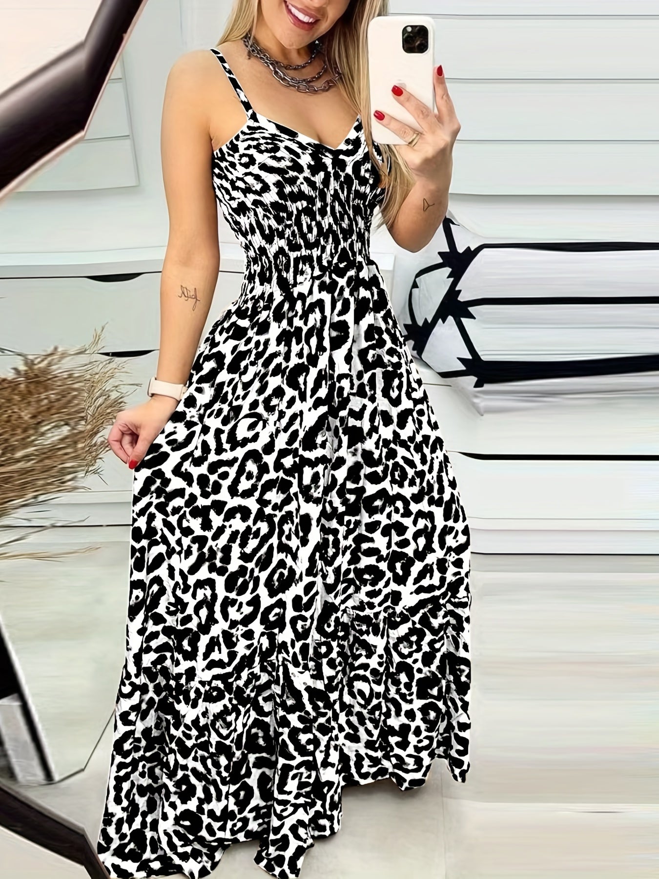 Sexy Leopard Print Nipped Waist Maxi Dress