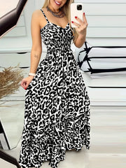 Sexy Leopard Print Nipped Waist Maxi Dress