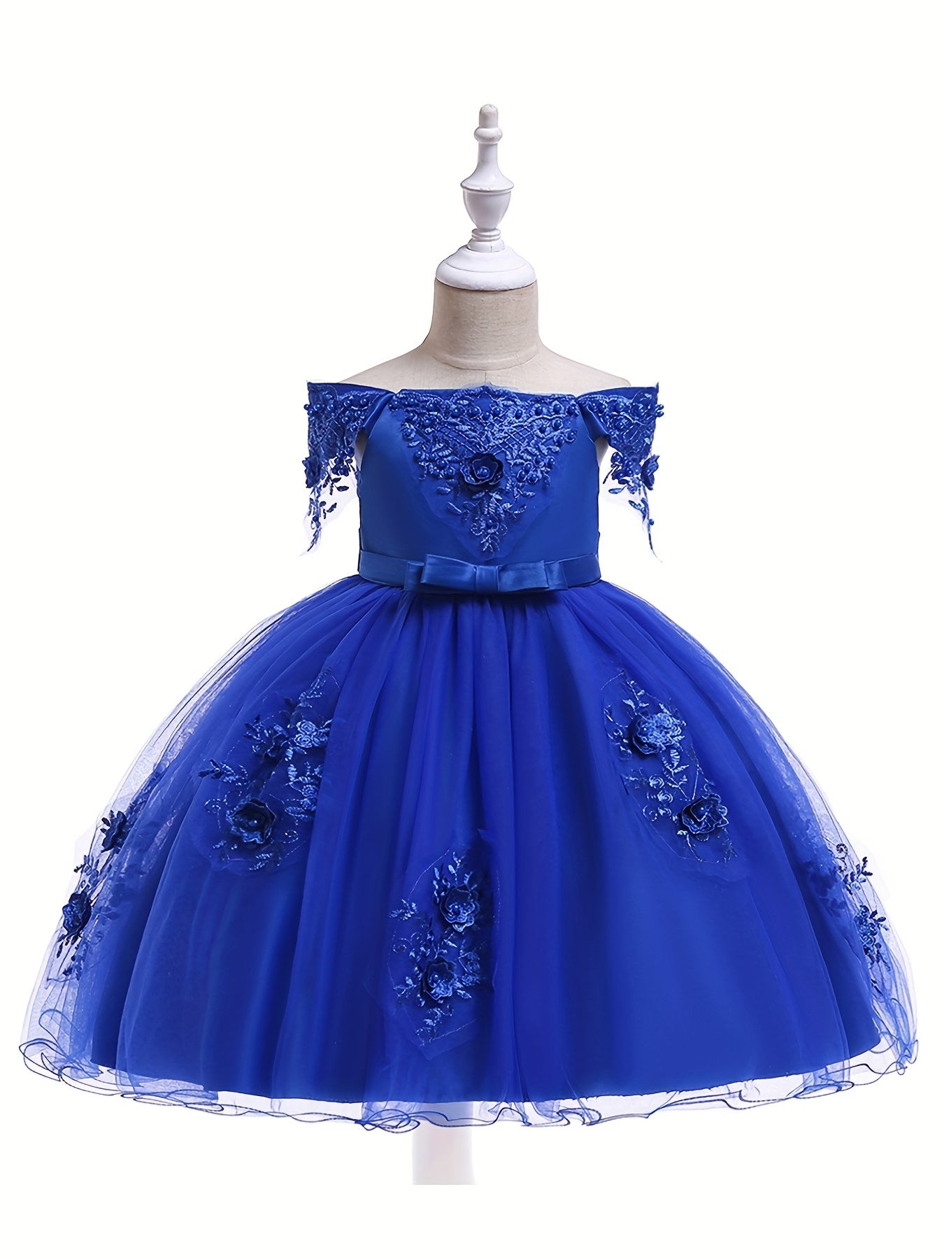 Girls Flower Beaded Embroidered Ball Gown Party Dress