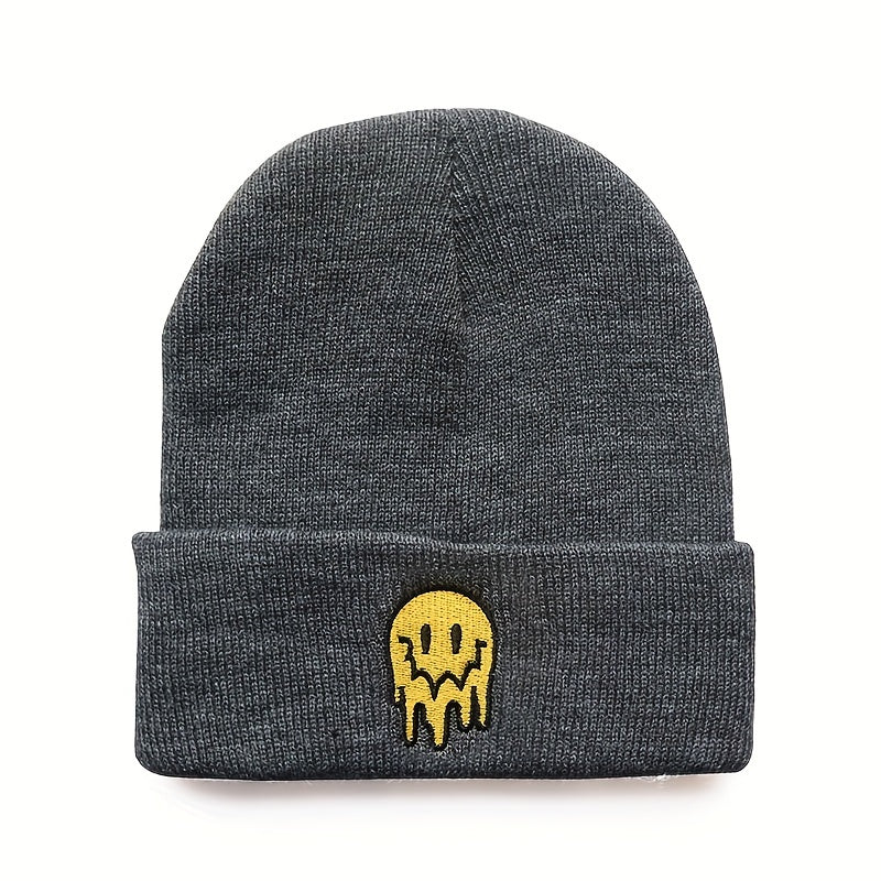Happy Face Embroidery Cold Hat For Men And Women Street Knitted Hat