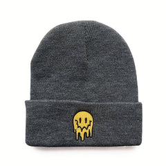 Happy Face Embroidery Cold Hat For Men And Women Street Knitted Hat