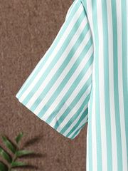 Stripe Graphic Print Boys Top Short Sleeve Lapel Shirt
