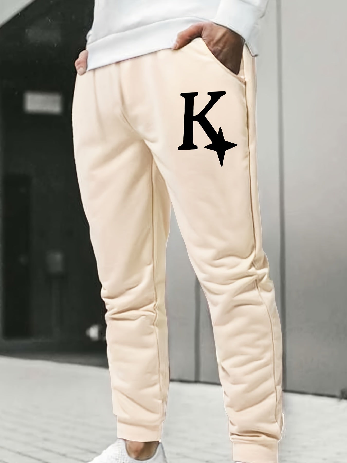 Men s Casual Sweatpants K Print Elastic Waist Drawstring Sport Jogger Pants