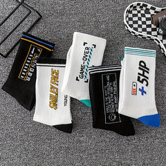 5 Pairs Letter Pattern Print Socks Men's Outdoor Street Stockings