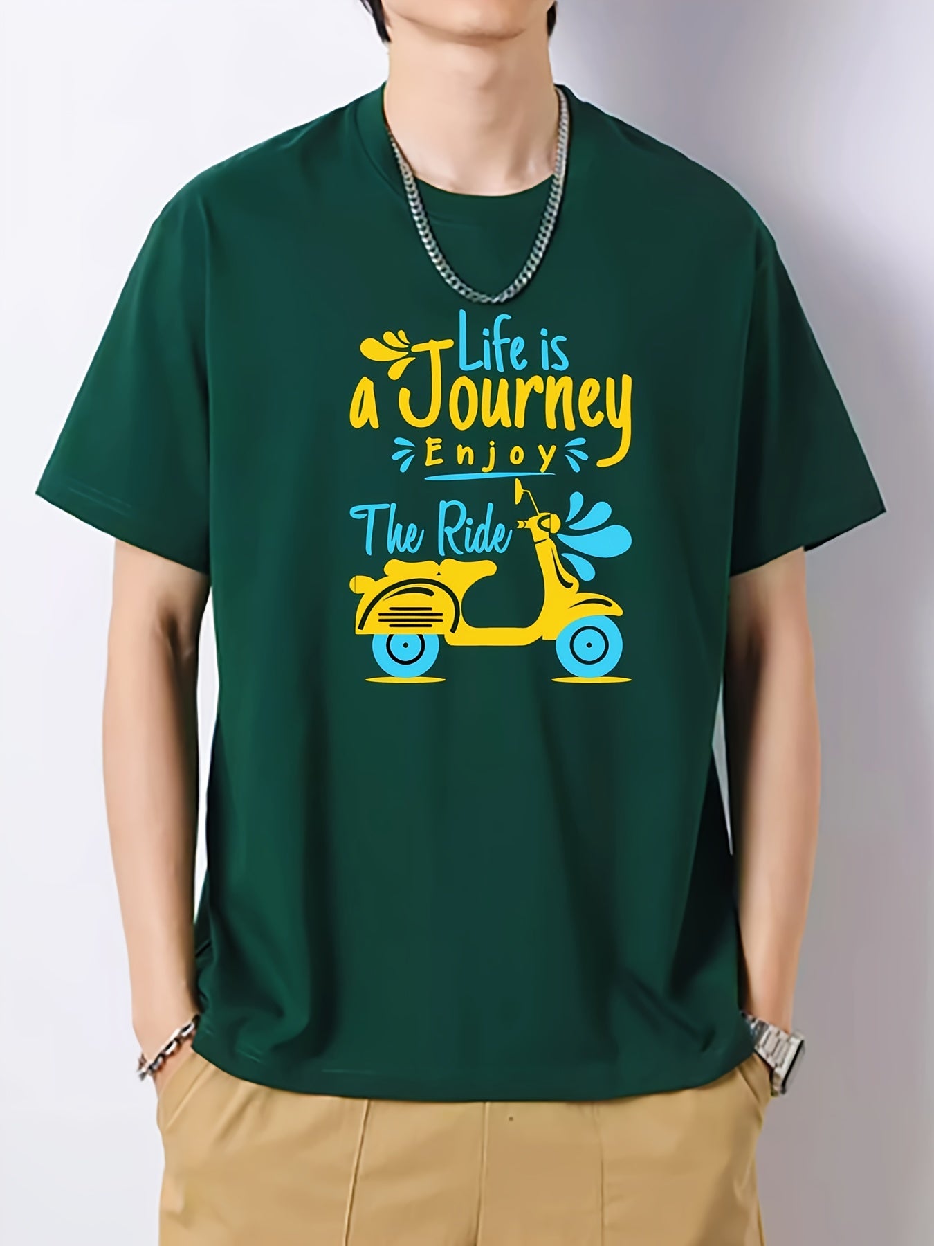 Men's Motor Pattern T Shirt Regular Fit Crew Neck Short Sleeve Casual Top