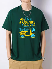 Men's Motor Pattern T Shirt Regular Fit Crew Neck Short Sleeve Casual Top