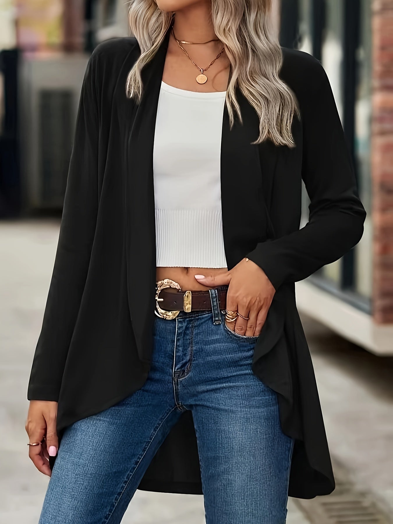 Cardigan Women's Plus Solid Long Sleeve Shawl Collar Open Front Coat