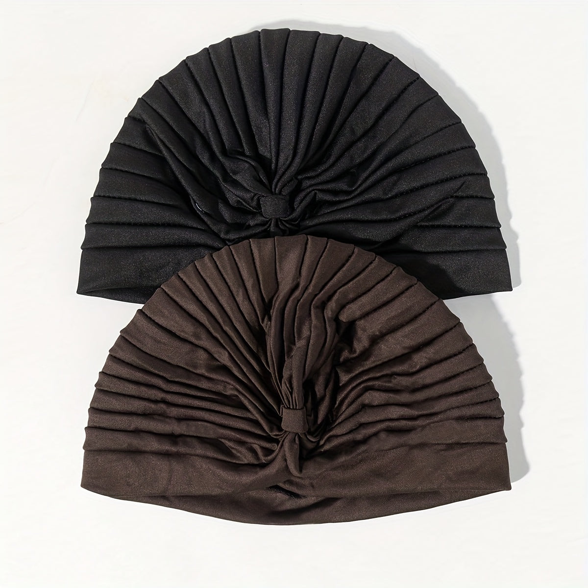 2pcs Pleated Turban Cap Elastic Solid Chemo Hats Headscarf Women