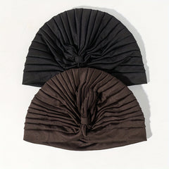 2pcs Pleated Turban Cap Elastic Solid Chemo Hats Headscarf Women