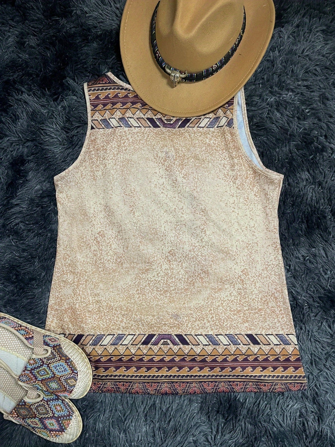 Geo Print Crew Neck Tank Top Women's Sleeveless Summer Top