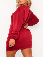 Casual Dress Red Lip & Butterfly Print Sweatshirt Dress