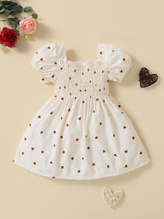Newborn Princess Party Dress Sweet Heart Print Puff Sleeves Square Neck