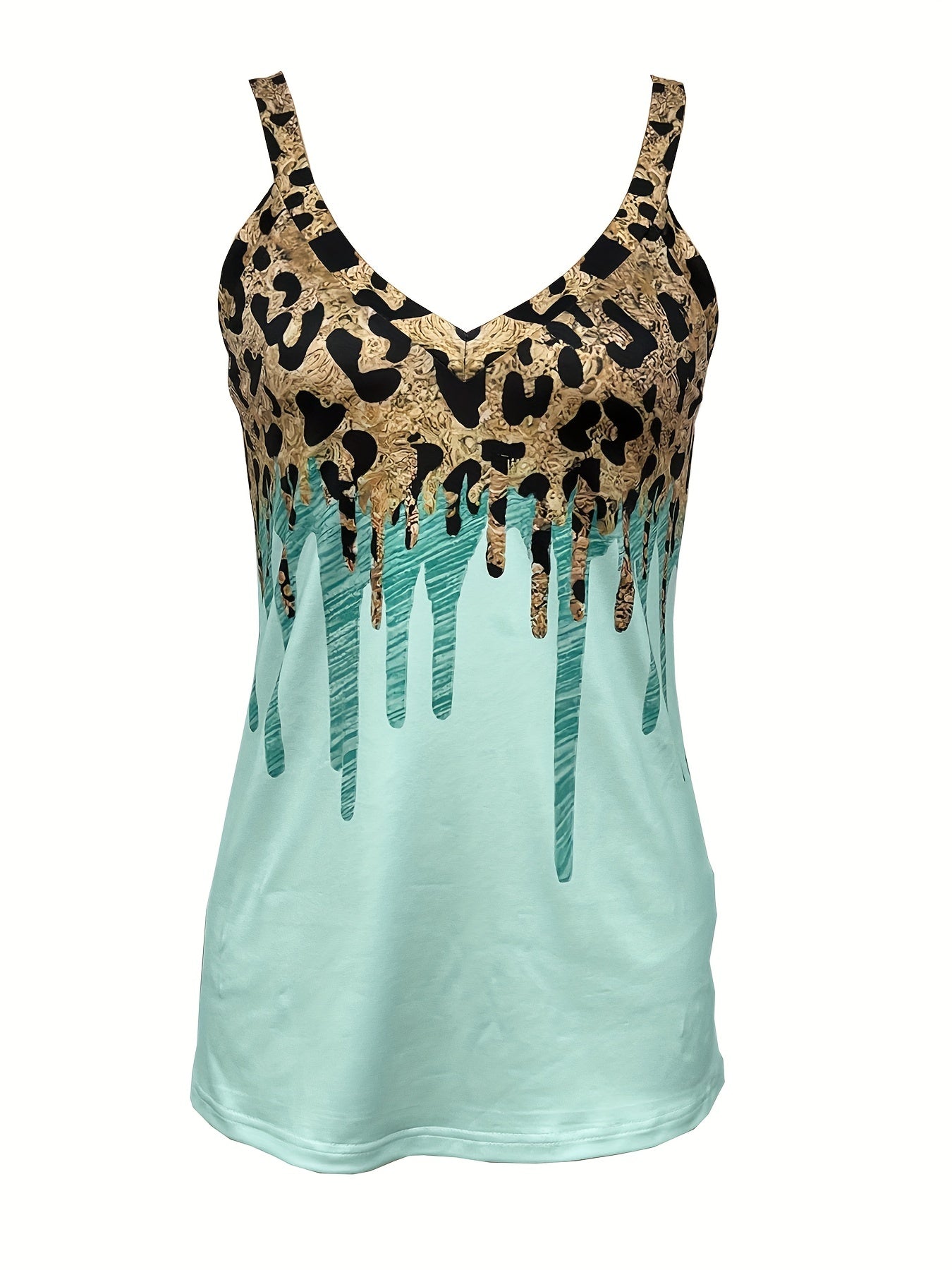 Leopard Print V Neck Cami Top Sexy Backless Sleeveless Cami Top