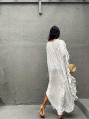 Ruffle Trim Bat Sleeve Cover Up Dress