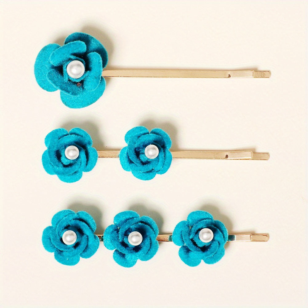 3pcs Faux Pearl Flower Bobby Pin Retro Rose Side Clip