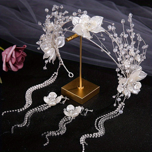 Crystal Bridal Jewelry Headband Rhinestone Flower Hairband Set