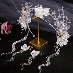 Crystal Bridal Jewelry Headband Rhinestone Flower Hairband Set