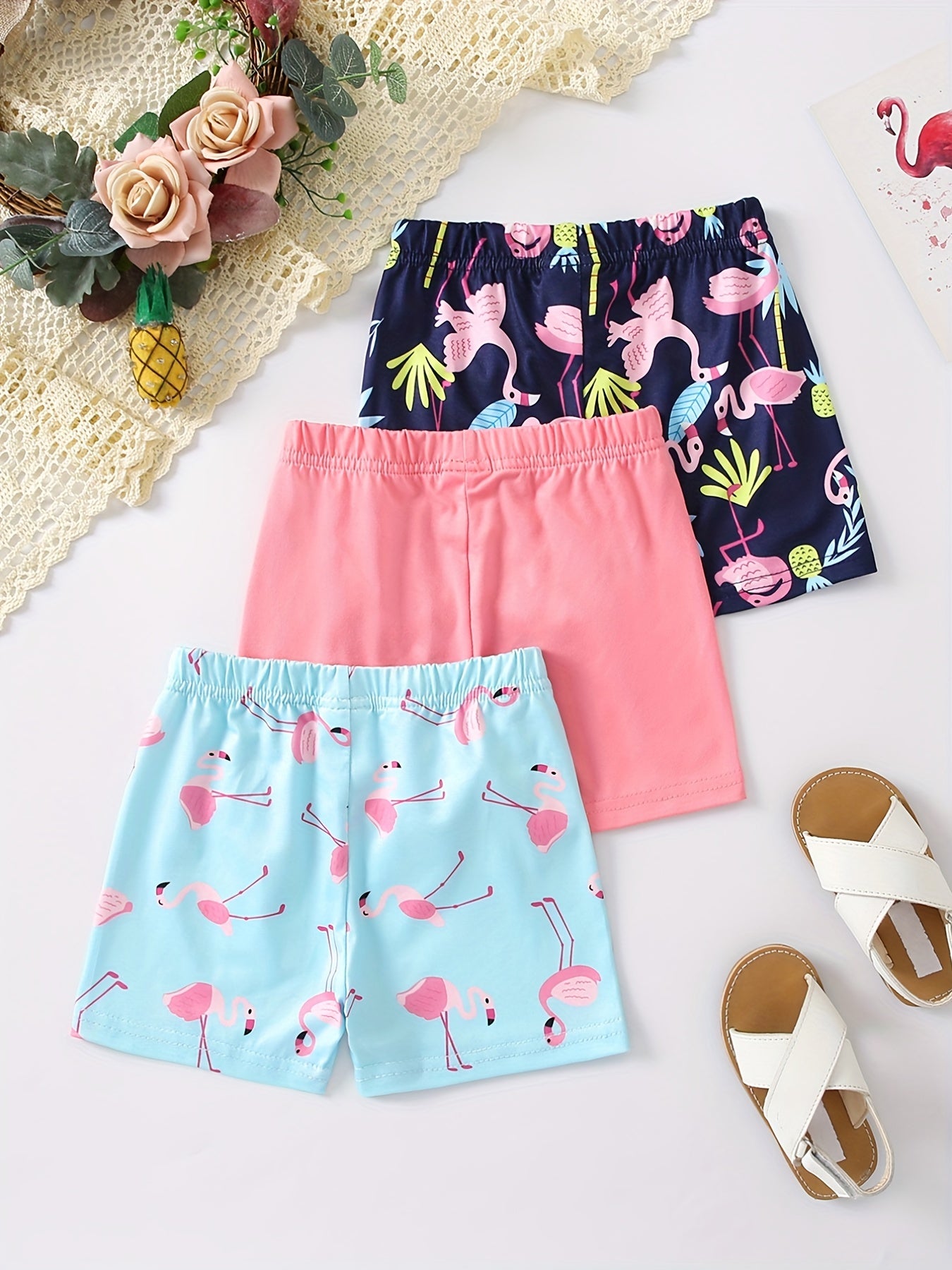 3pcs Little Girls' Cartoon Print Safety Set Pink Navy Set