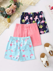 3pcs Little Girls' Cartoon Print Safety Set Pink Navy Set