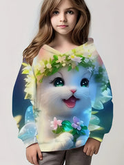 Flower Kitty Graphic Hoodie for Girls