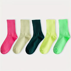 5 Pairs Solid Socks Comfy & Breathable Mid Tube Stockings
