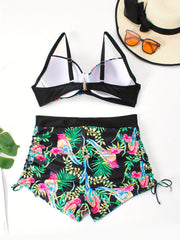 Plus Tropical Print Bikini Set Molded Cup Bra & Lace Up Side Shorts 2 Piece