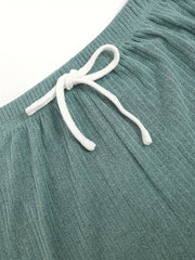Ribbed Lounge Set Tank Top & Lace Up Shorts Women's Loungewear