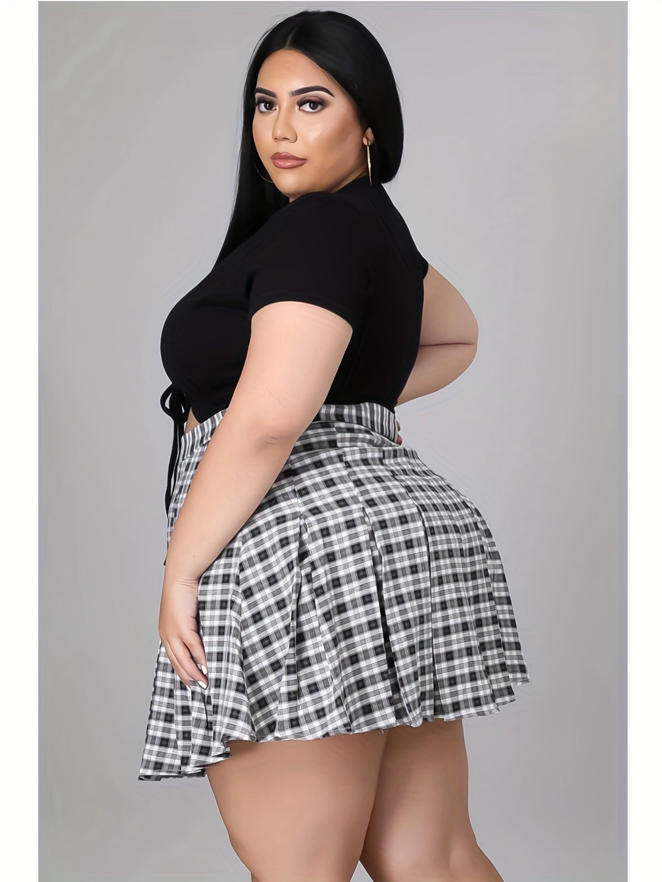 Tie Front Crop Top & Plaid Mini Skirt Set