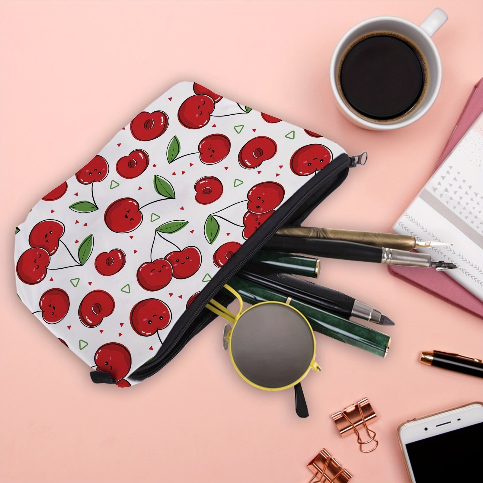 Cherry Printed Makeup Bag Waterproof Toiletry Storage Bag