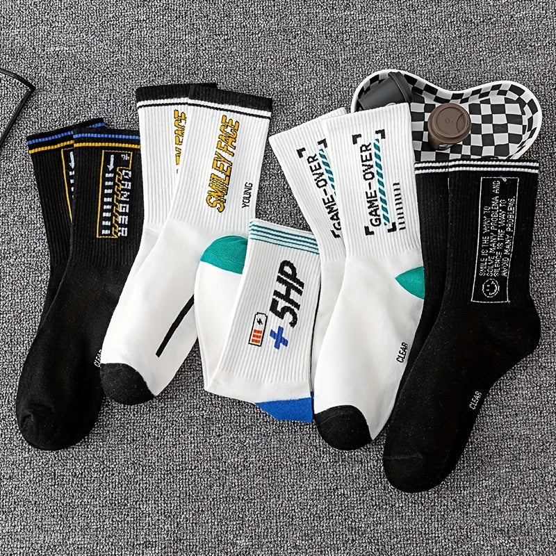 5 Pairs Letter Pattern Print Socks Men's Outdoor Street Stockings
