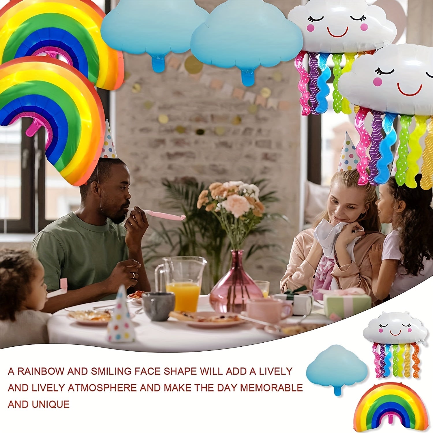 8pcs Rainbow Party Decorations Rainbow Foil Balloon with Tassel & Cloud Balloons