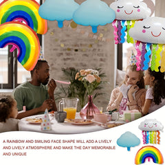8pcs Rainbow Party Decorations Rainbow Foil Balloon with Tassel & Cloud Balloons