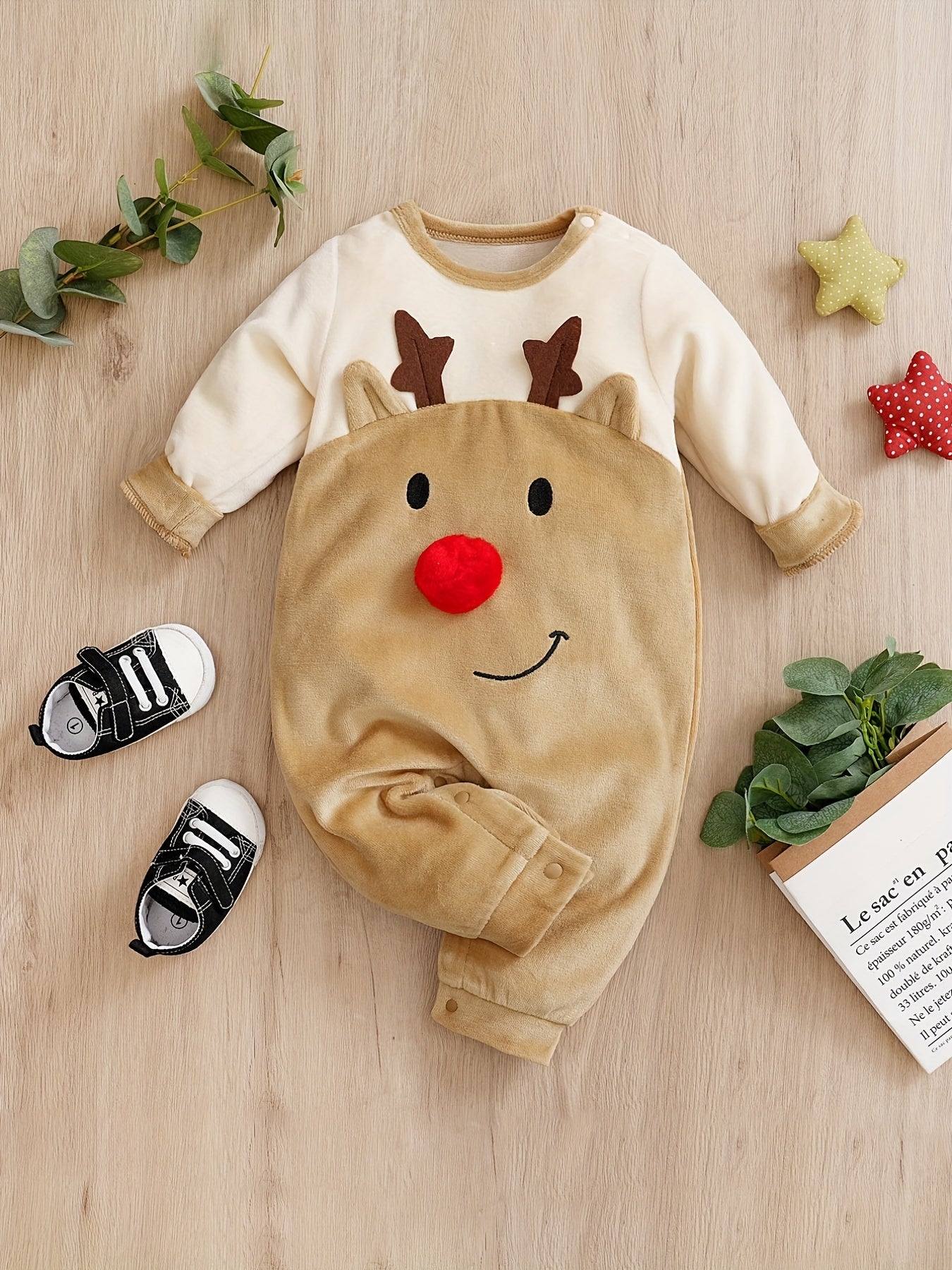 Fluffy Christmas 3D Elk Baby Infant Bodysuit for Boys/Girls
