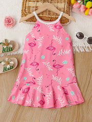 Flamingo Print Tank Dress Kids Summer Outfit