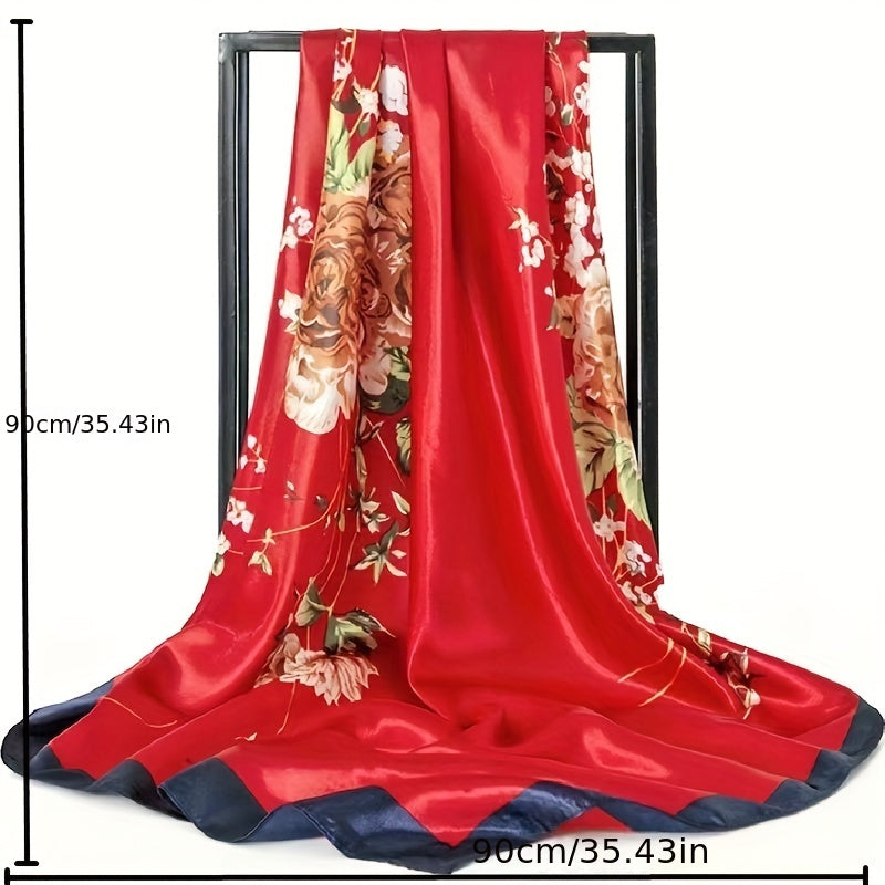 Vintage Floral Print Square Scarf Classic Satin Bandana Shawl Silk Head Wraps