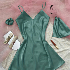 Sexy Satin Nightdress Deep V Spaghetti Strap Women's Sleepwear