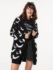 Bat Pattern Knit Cardigan Open Front Sweater Women's Clothing