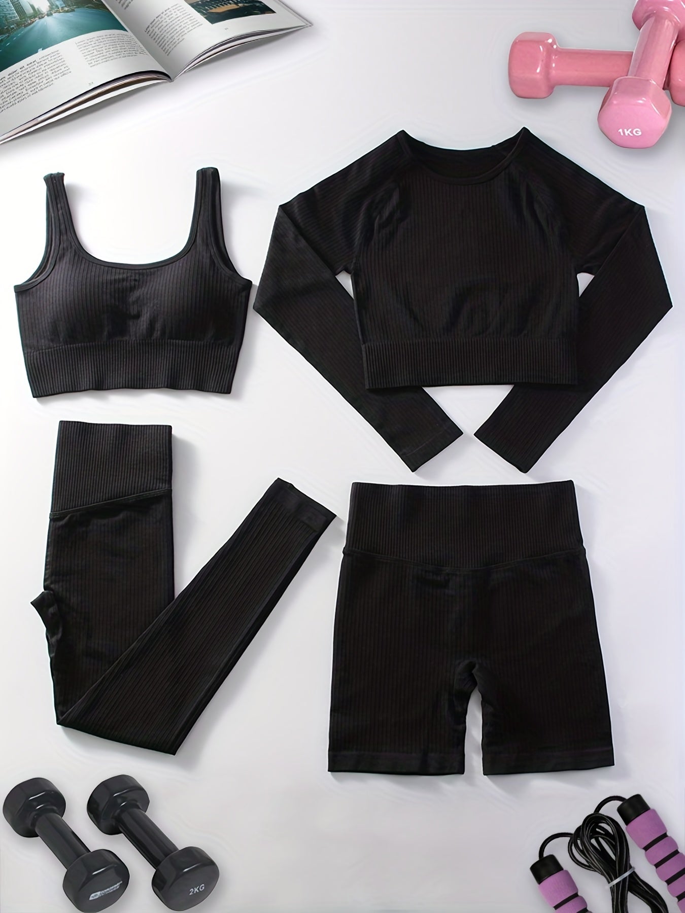 Seamless Women's Yoga Set: Top Bra Leggings Shorts Pack