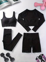 Seamless Women's Yoga Set: Top Bra Leggings Shorts Pack
