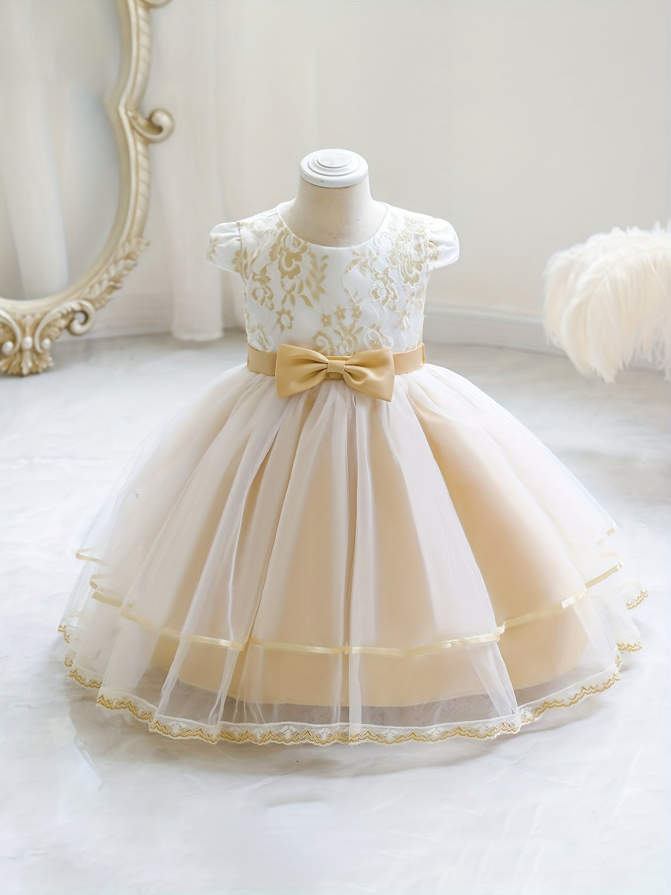 Baby Girls Floral Embroidery Mesh Princess Dress Clothes