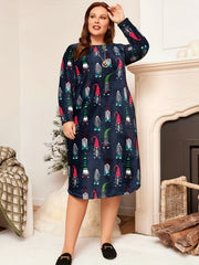 Christmas Casual Dress Women's Plus Graphic Print Long Sleeve Dress